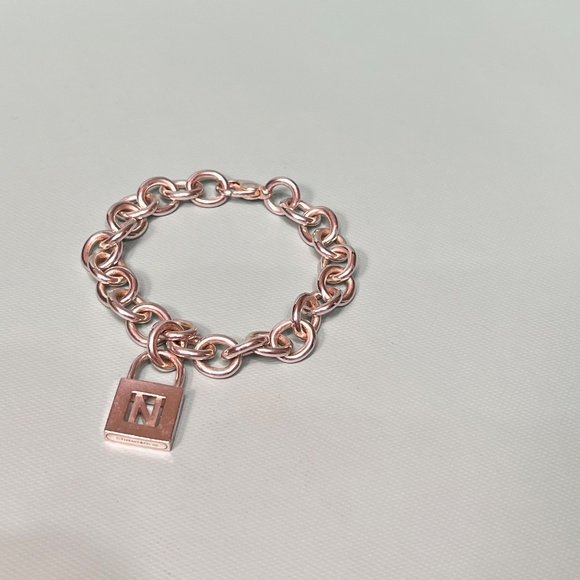 Tiffany & Co Sterling Silver Charm Bracelet with Letter N Padlock Charm - Picture 10 of 14